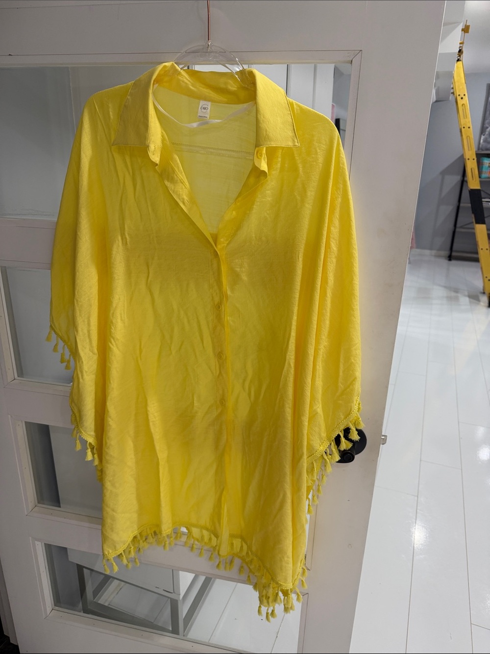 Cato Bright Yellow Button-Front Tassel Hem Tunic